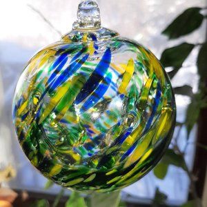Hanging Glass Ball 4" Diameter Blue, Green & Yellow Witch Ball (1) GB6